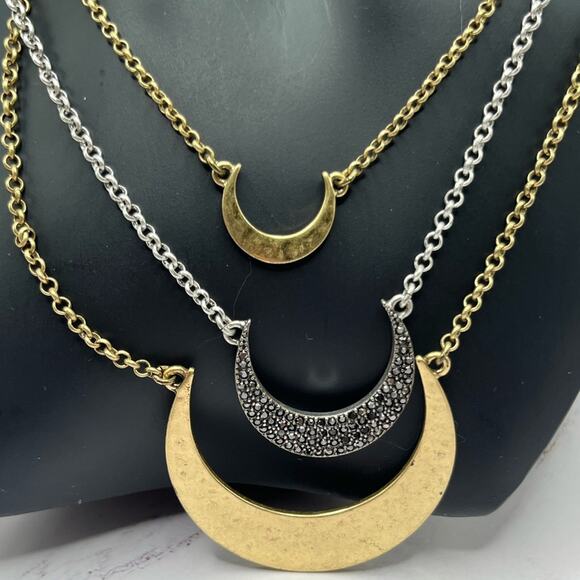 Lucky Brand triple crescent two tone moon necklace - Picture 2 of 7
